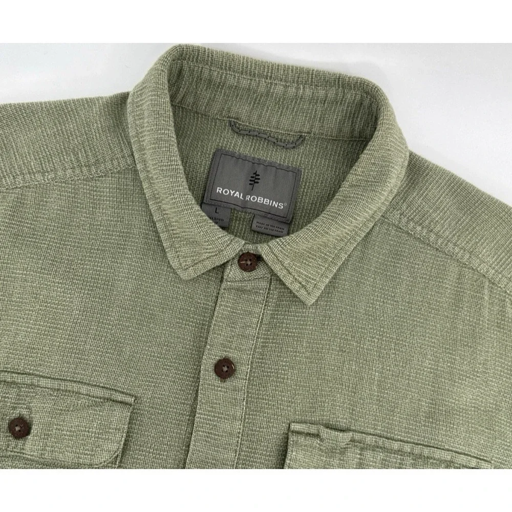 Royal‎ Robbins Shirt Men L Organic Cotton Sage Green Textured Outdoor Travel
